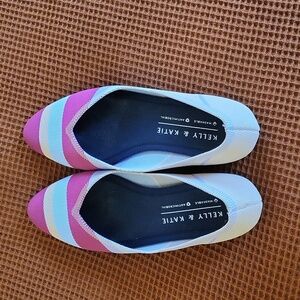 Kelly and Katie pink/blue/tan flats, size 8.5